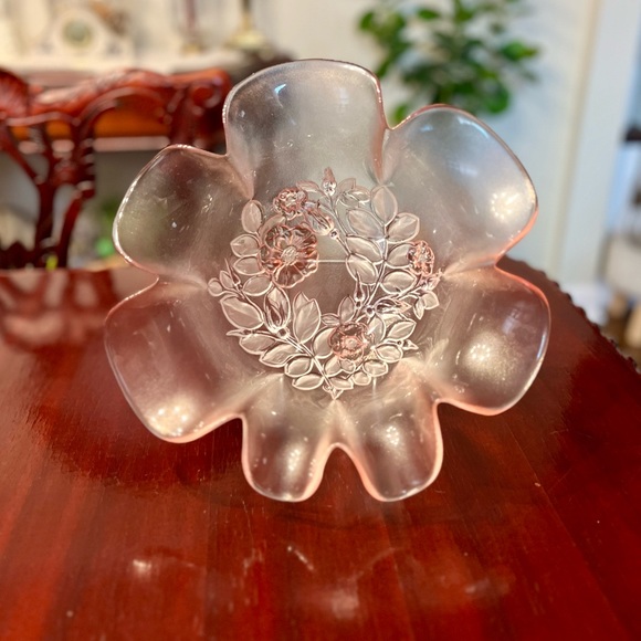 Vintage Mikasa Rosella Pink Hostess Serving Bowl Frosted Roses Walther-Glas 11” - Picture 2 of 10